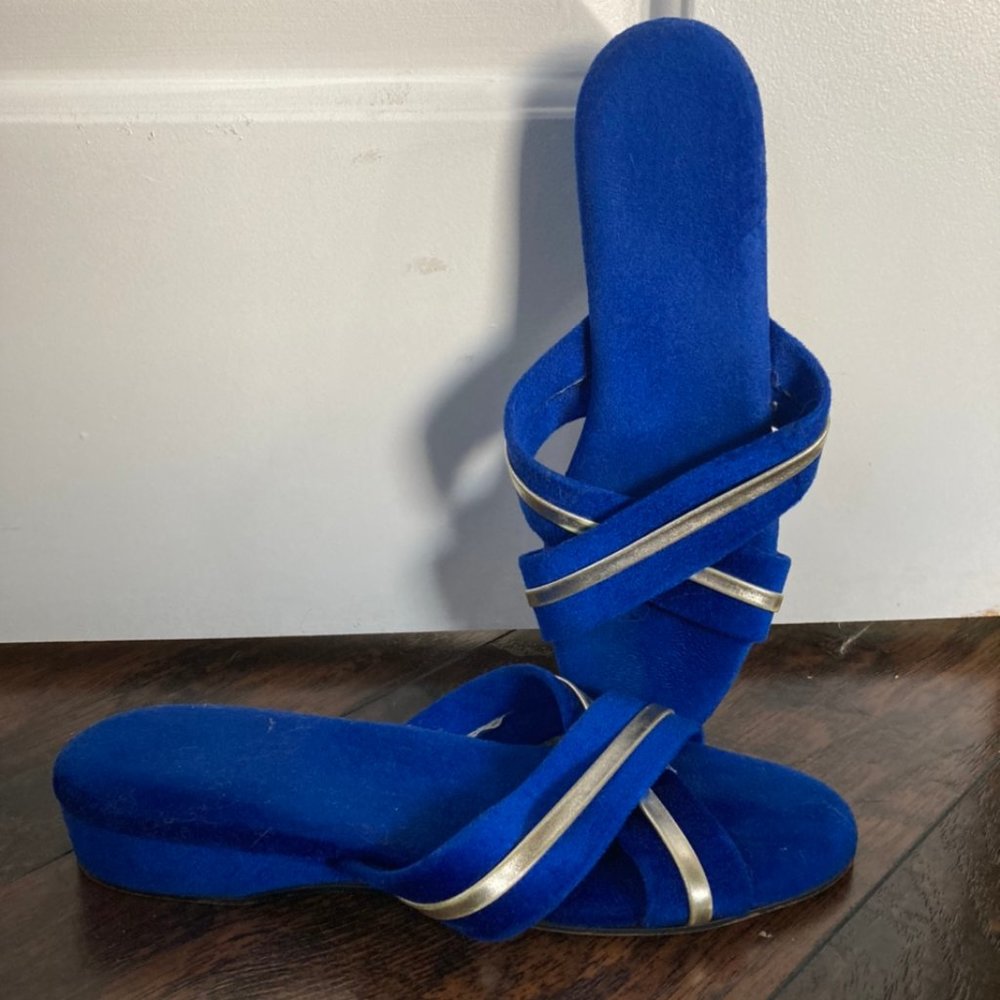 Blue velvet slides